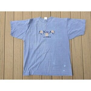 Vintage Top Threads Juneau Alaska T-Shirt Men's XXL Sun Faded Blue Distressed